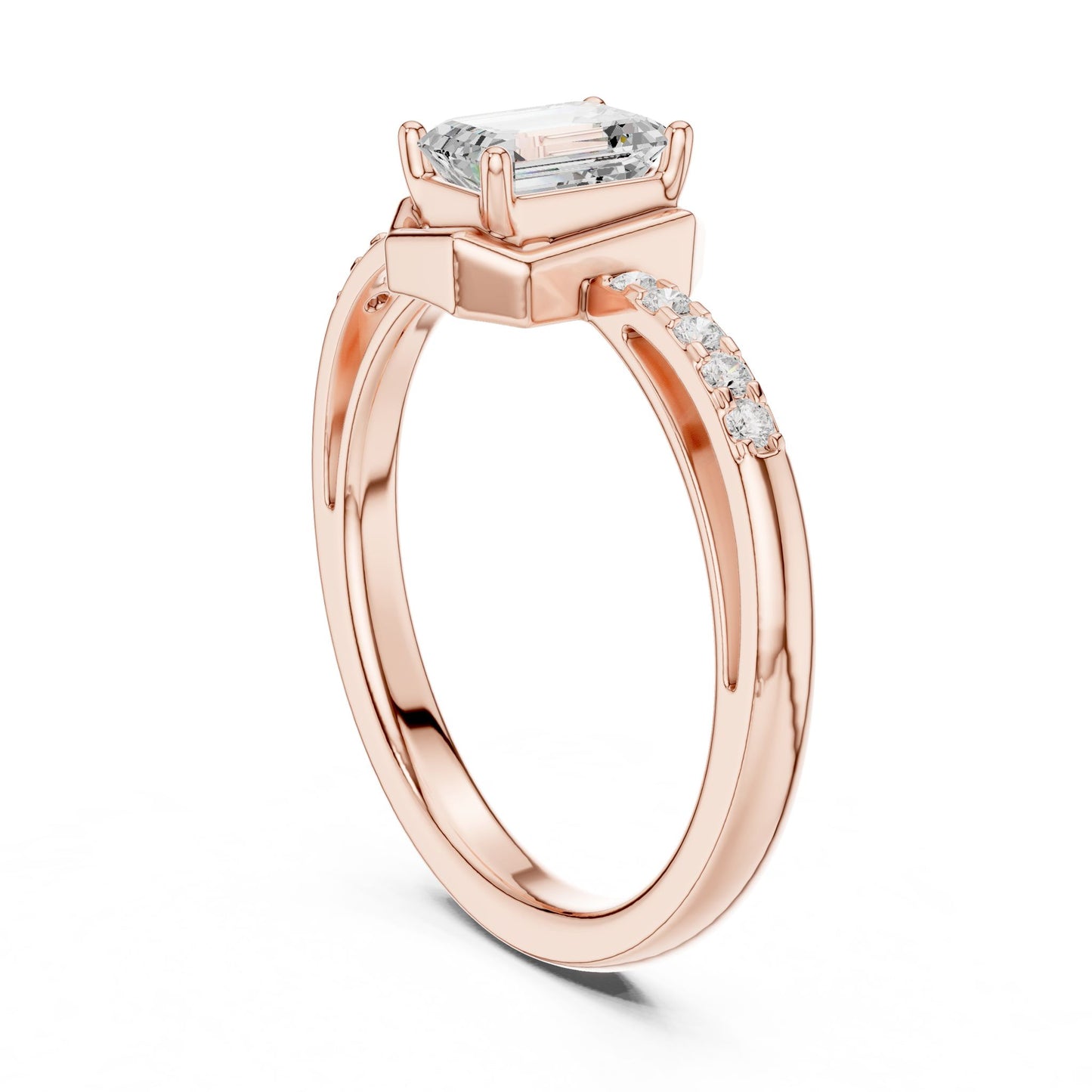 Emerald Lab Grown Diamond Side-Stone Engagement Ring