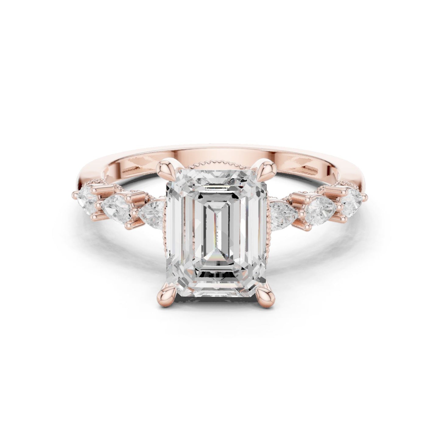Emerald Lab Grown Diamond Side-Stone Engagement Ring