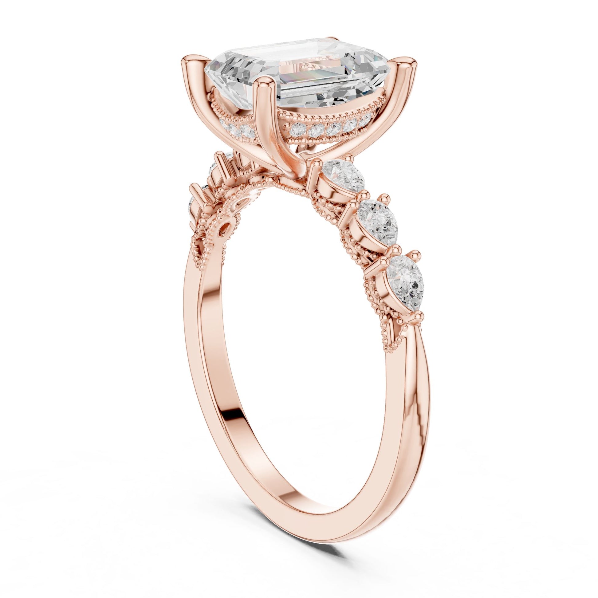 Emerald Lab Grown Diamond Side-Stone Engagement Ring