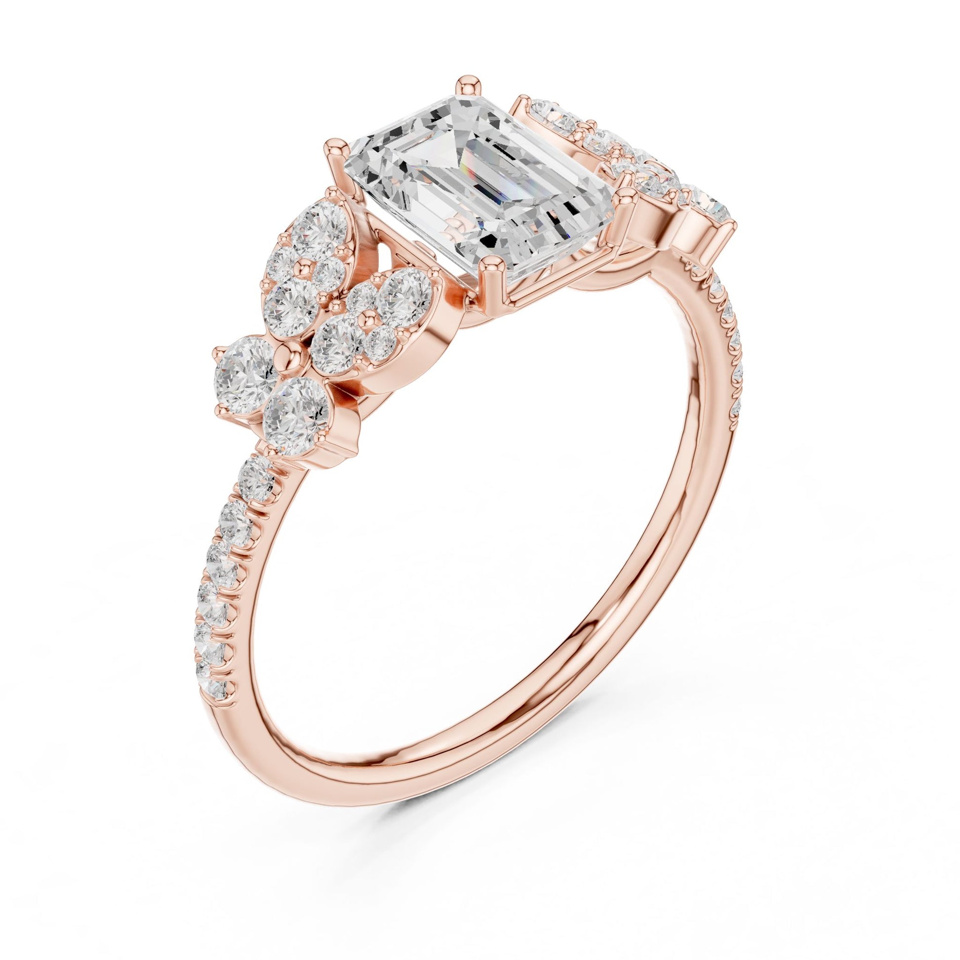 Emerald Lab Grown Diamond Side-Stone Engagement Ring