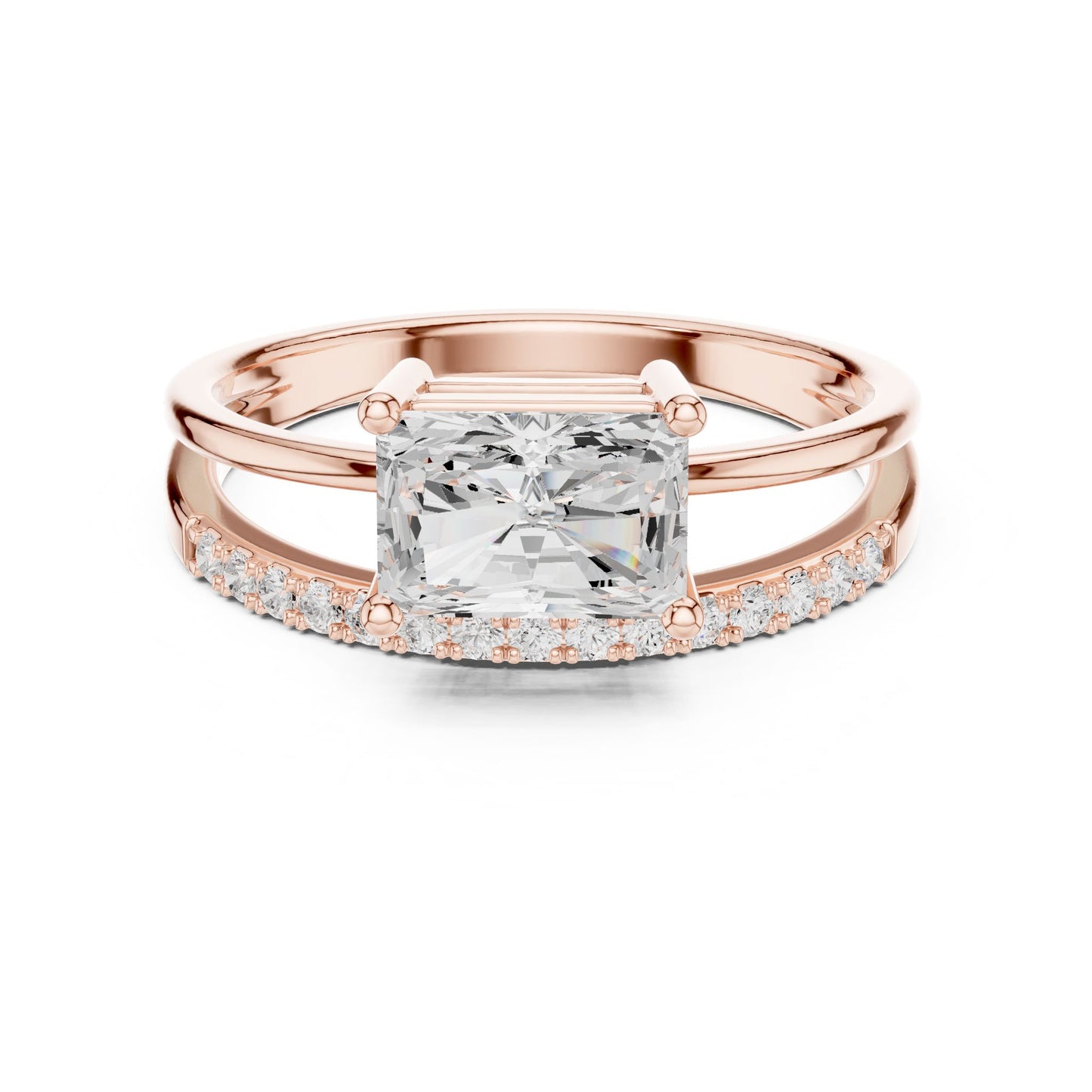 Emerald Lab Grown Diamond Side-Stone Engagement Ring