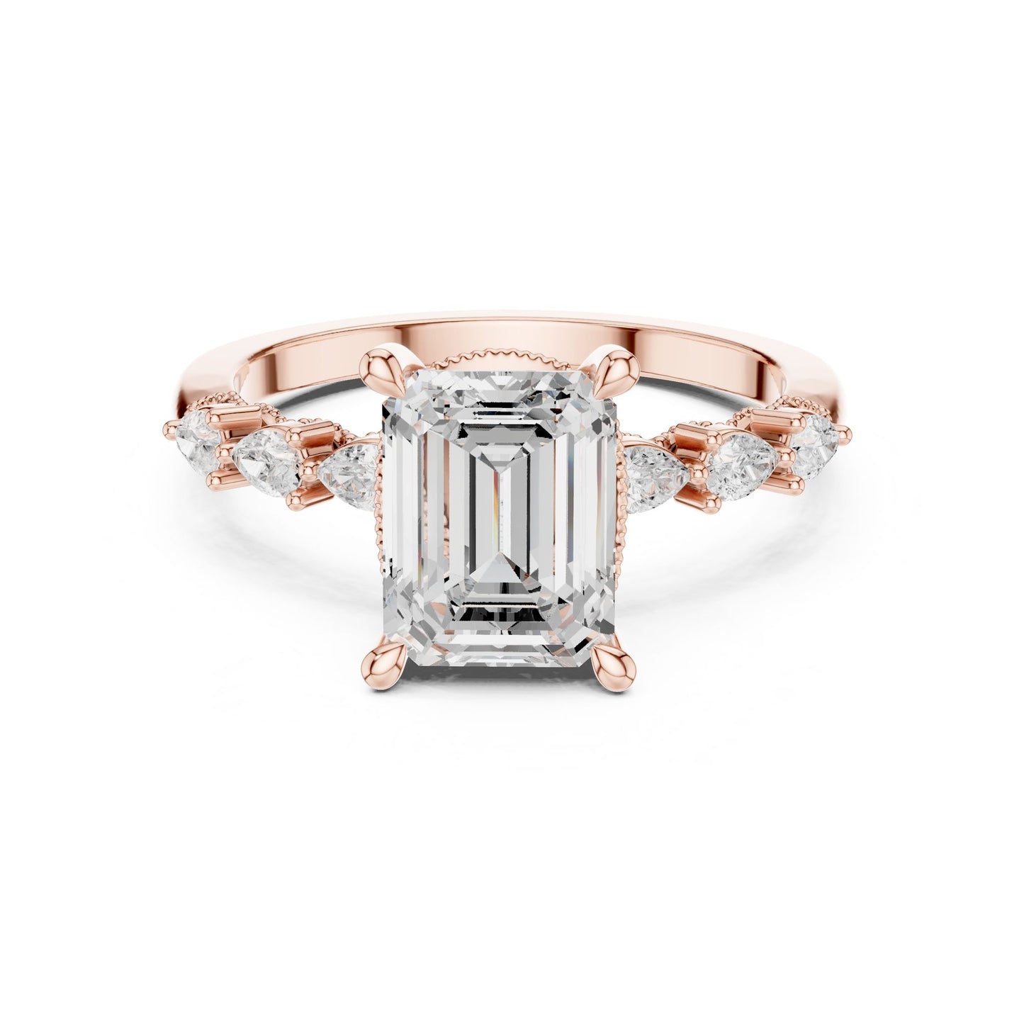 Emerald Lab Grown Diamond Side-Stone Engagement Ring