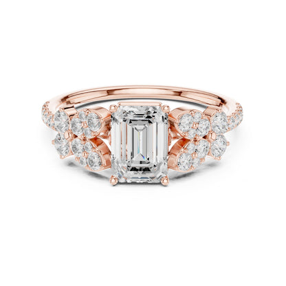 Emerald Lab Grown Diamond Side-Stone Engagement Ring