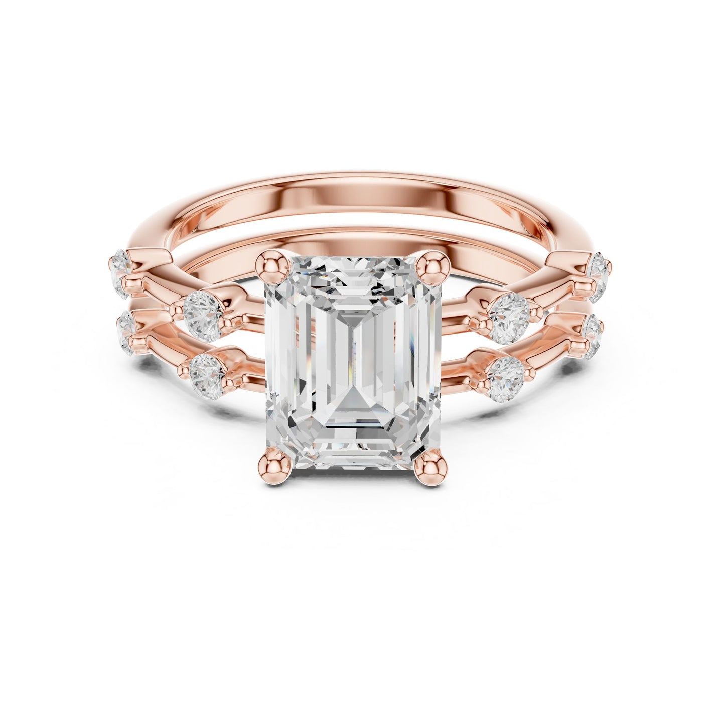 Emerald Lab Grown Diamond Side-Stone Engagement Ring
