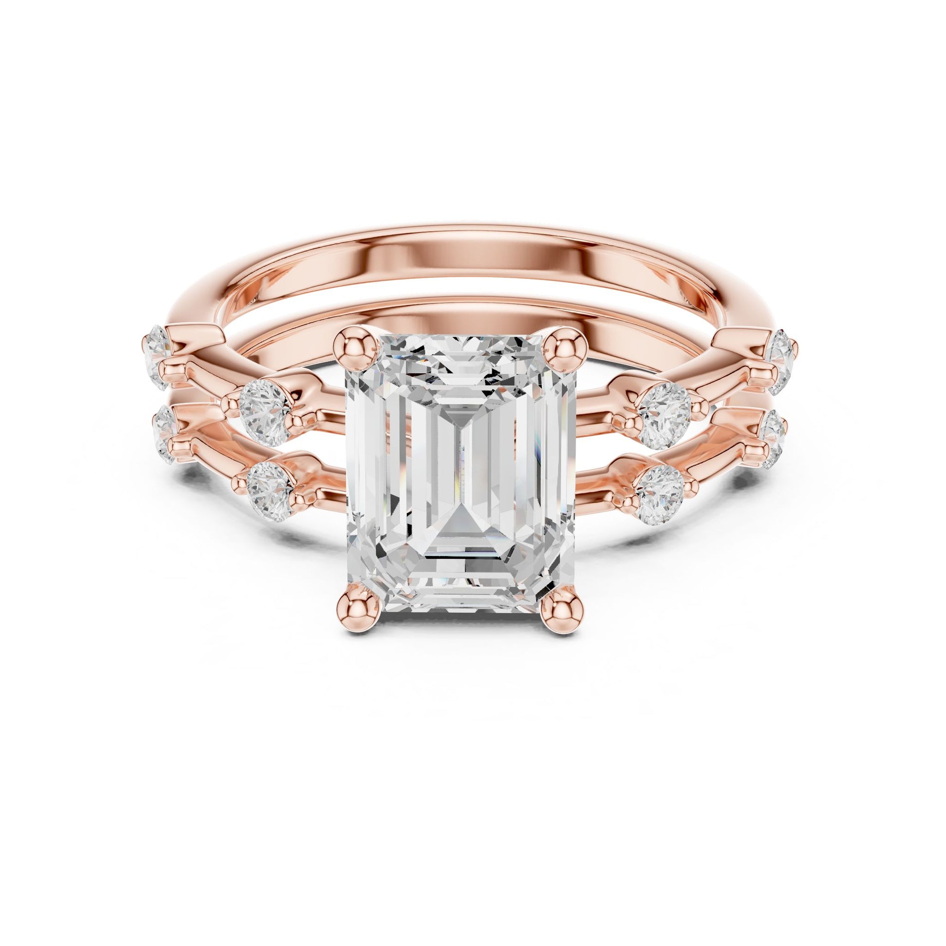 Emerald Lab Grown Diamond Side-Stone Engagement Ring