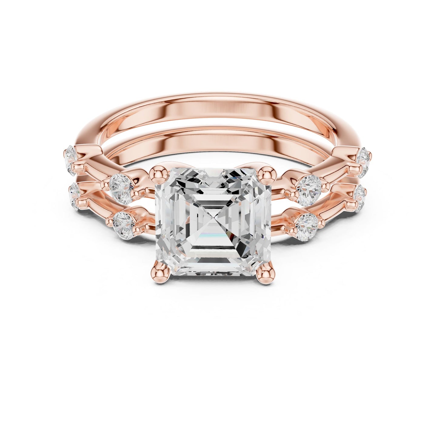 Emerald Lab Grown Diamond Side-Stone Engagement Ring