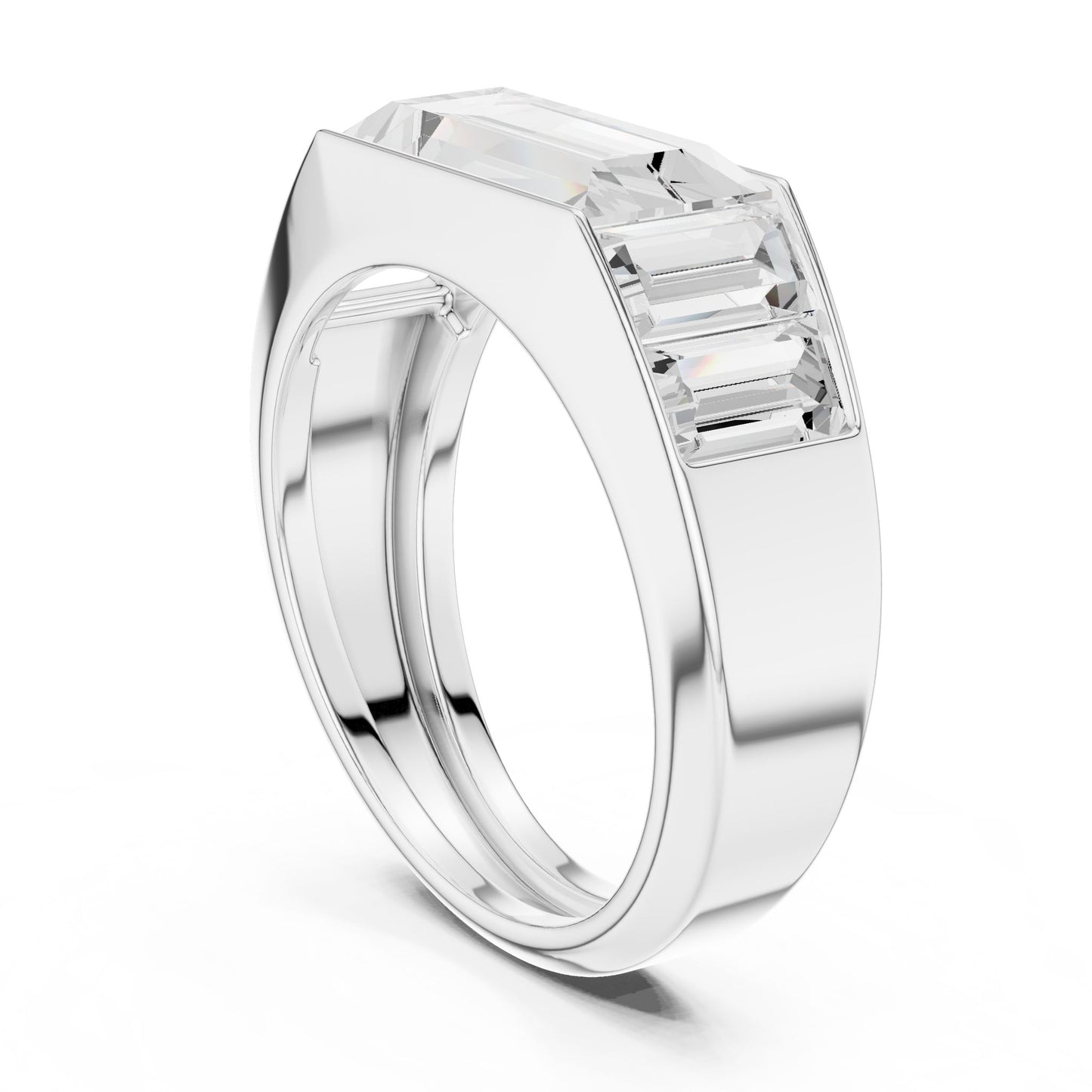 Men's Emerald Lab Grown Diamond Side-Stone Ring
