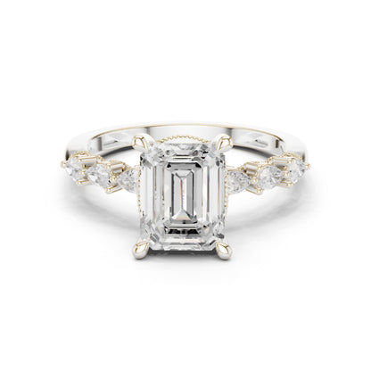 Emerald Lab Grown Diamond Side-Stone Engagement Ring