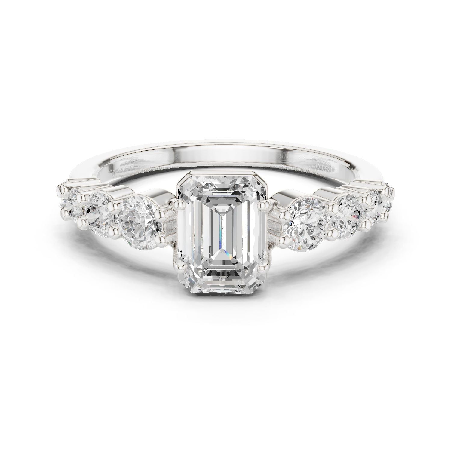 Emerald Lab Grown Diamond Side-Stone Engagement Ring