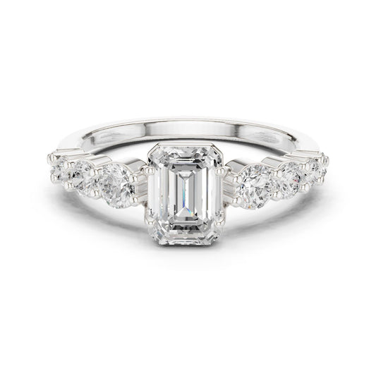 Emerald Lab Grown Diamond Side-Stone Engagement Ring