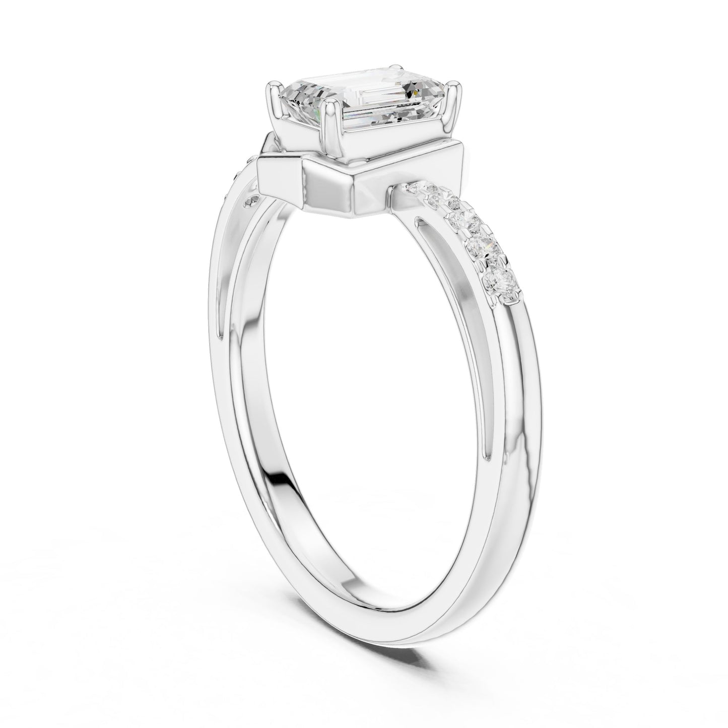 Emerald Lab Grown Diamond Side-Stone Engagement Ring