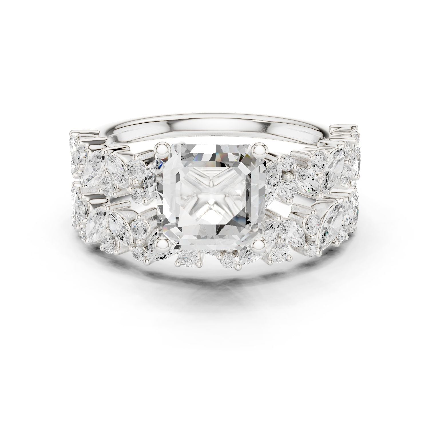 Emerald Lab Grown Diamond Side-Stone Engagement Ring
