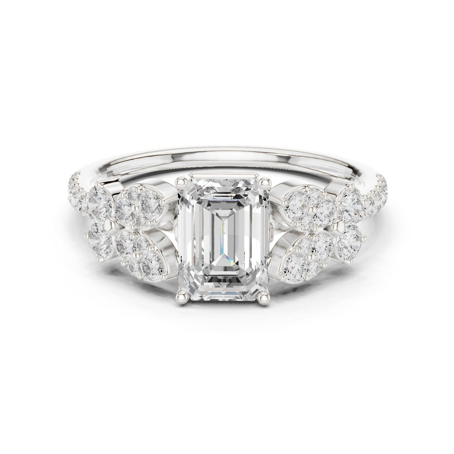 Emerald Lab Grown Diamond Side-Stone Engagement Ring