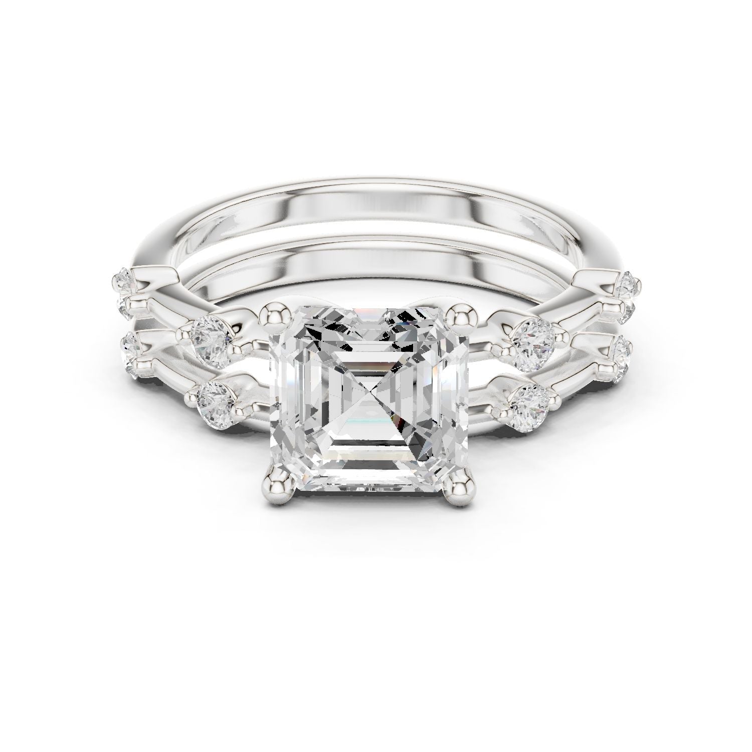 Emerald Lab Grown Diamond Side-Stone Engagement Ring