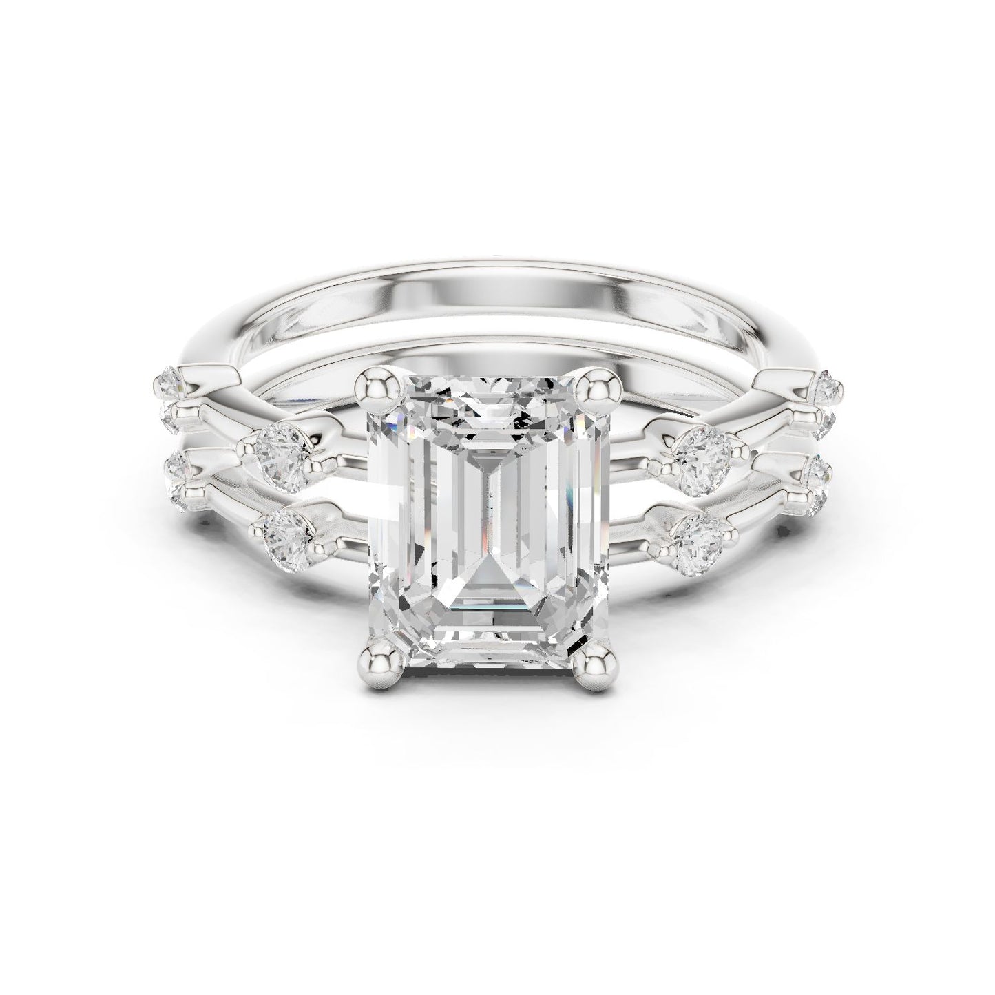 Emerald Lab Grown Diamond Side-Stone Engagement Ring