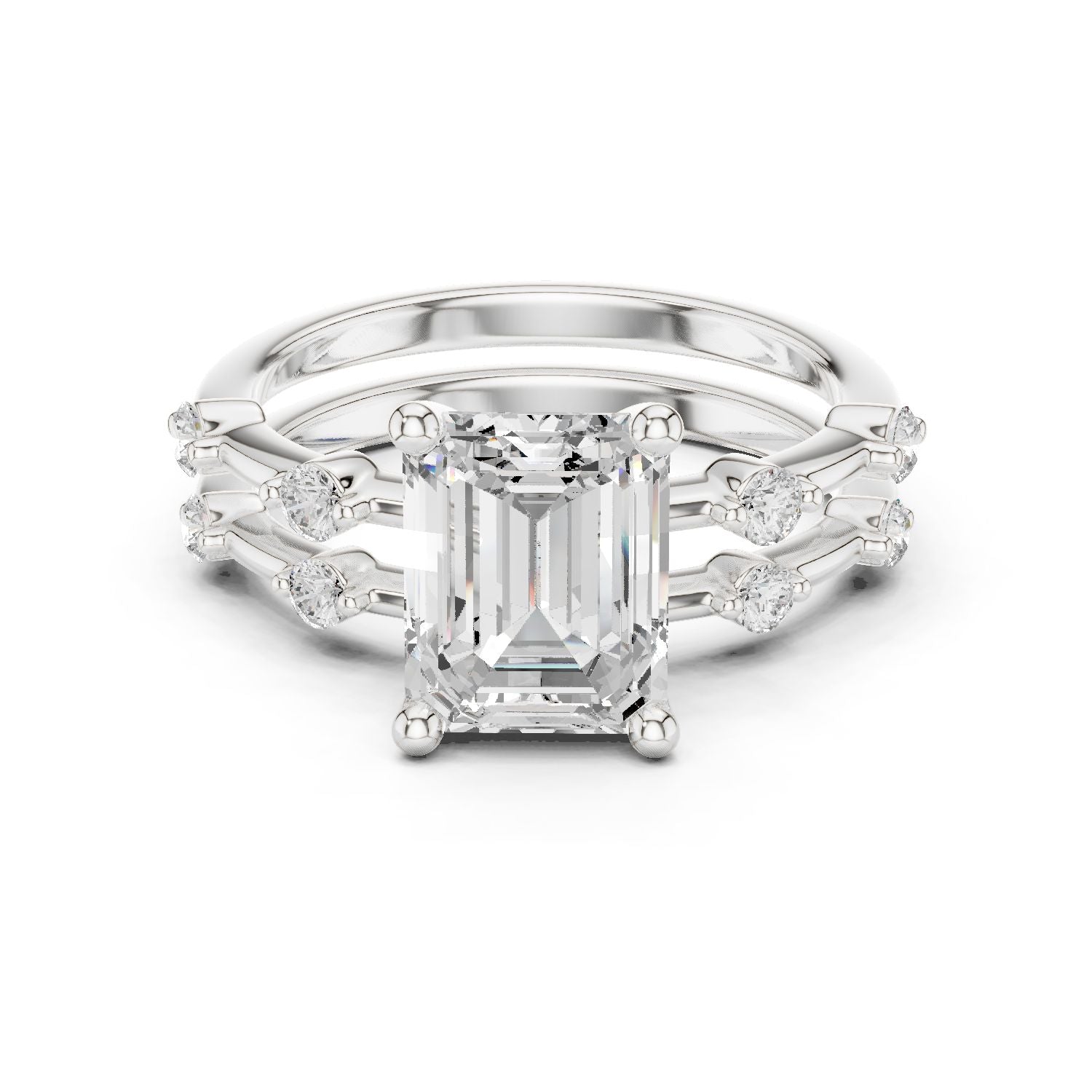 Emerald Lab Grown Diamond Side-Stone Engagement Ring