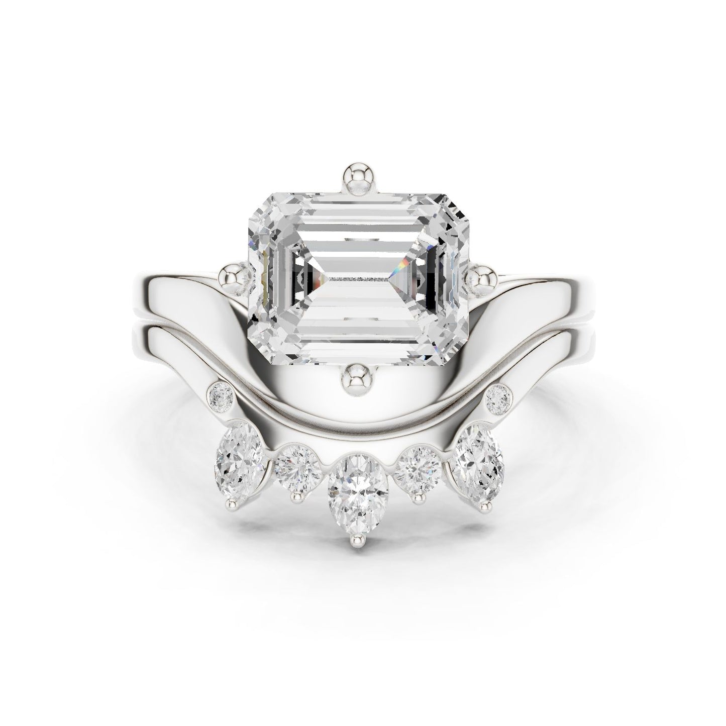 Emerald Lab Grown Diamond Side-Stone Engagement Ring