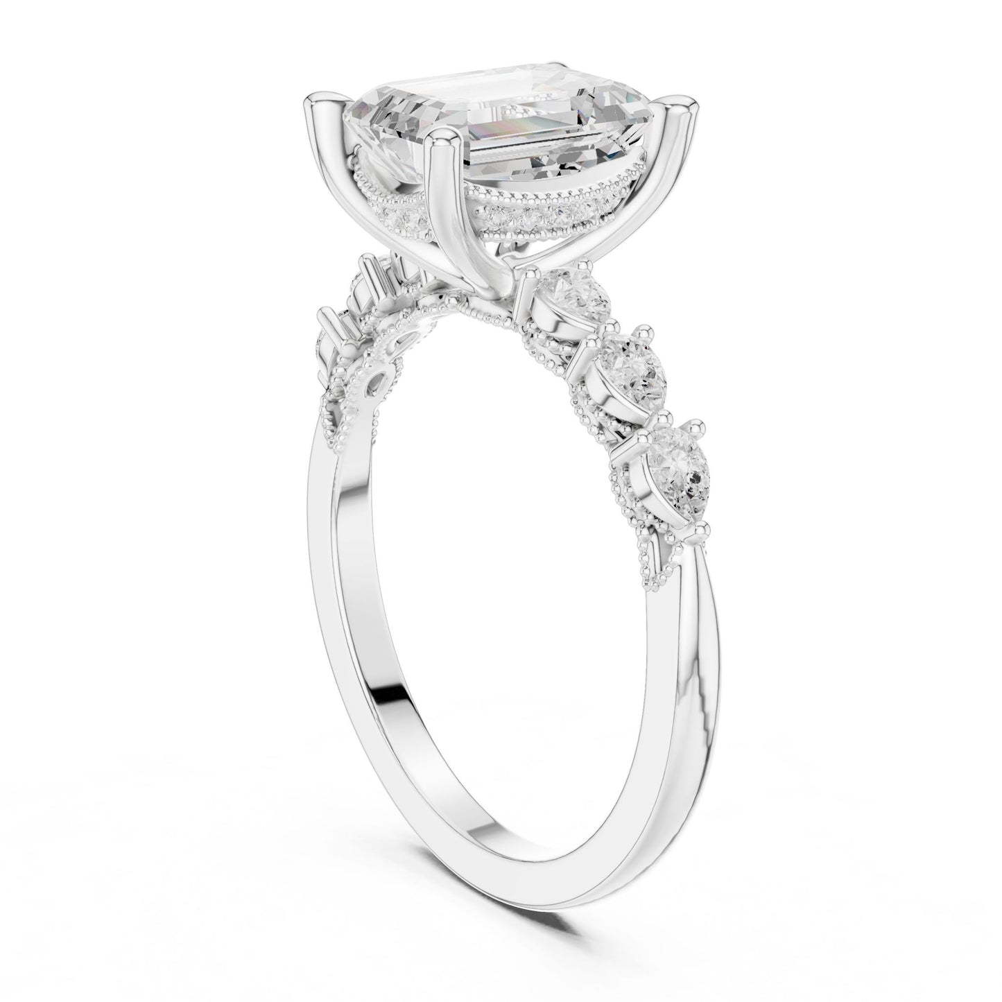 Emerald Lab Grown Diamond Side-Stone Engagement Ring