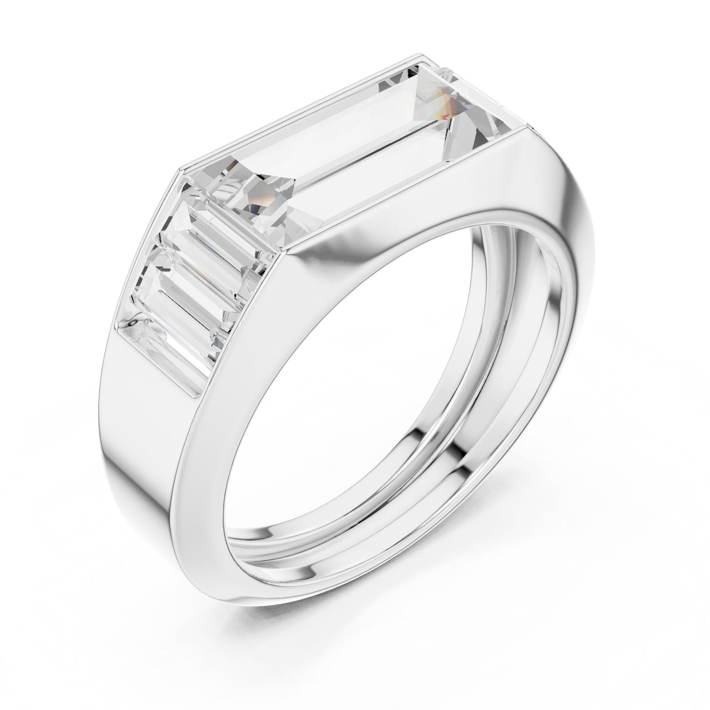 Men's Emerald Lab Grown Diamond Side-Stone Ring