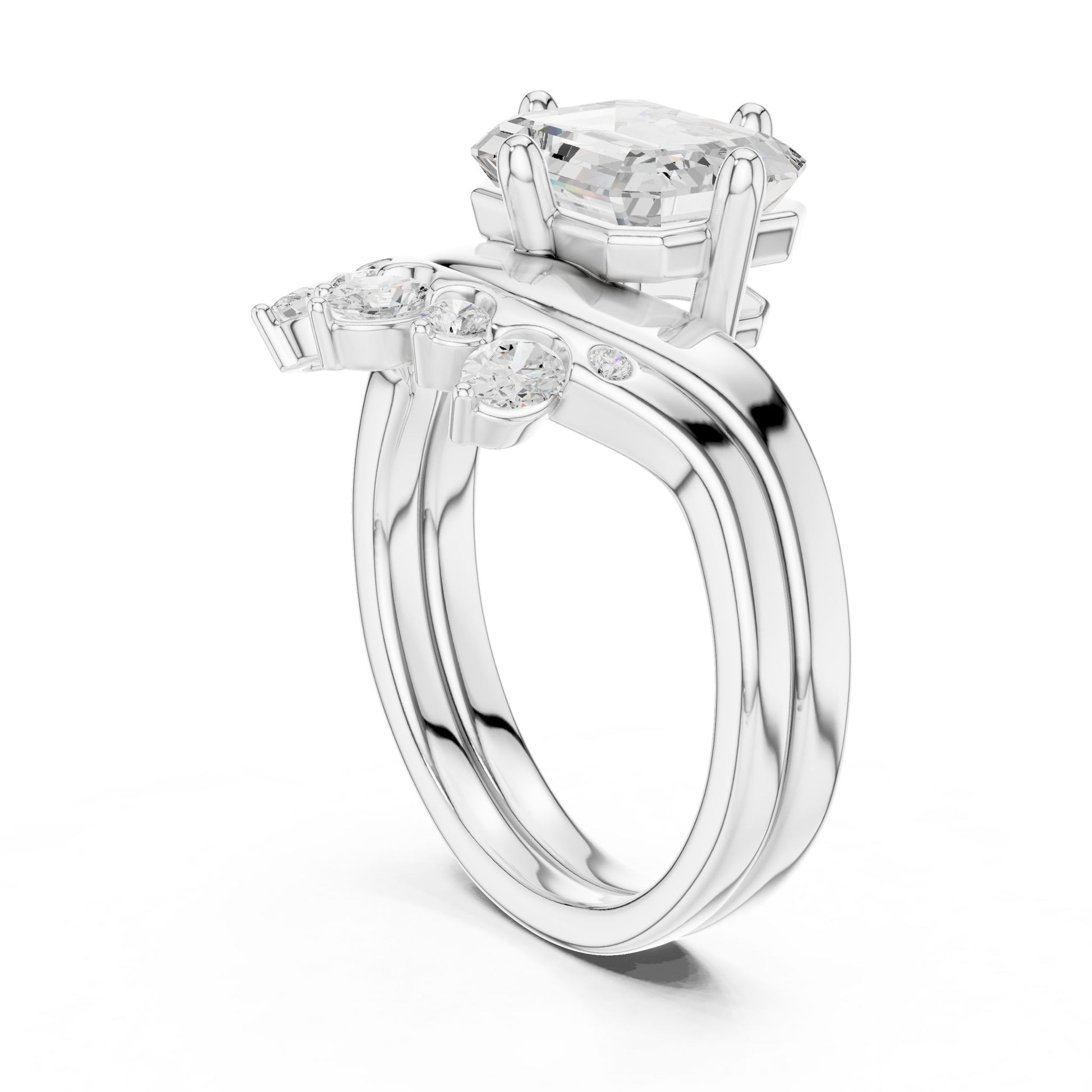 Emerald Lab Grown Diamond Side-Stone Engagement Ring