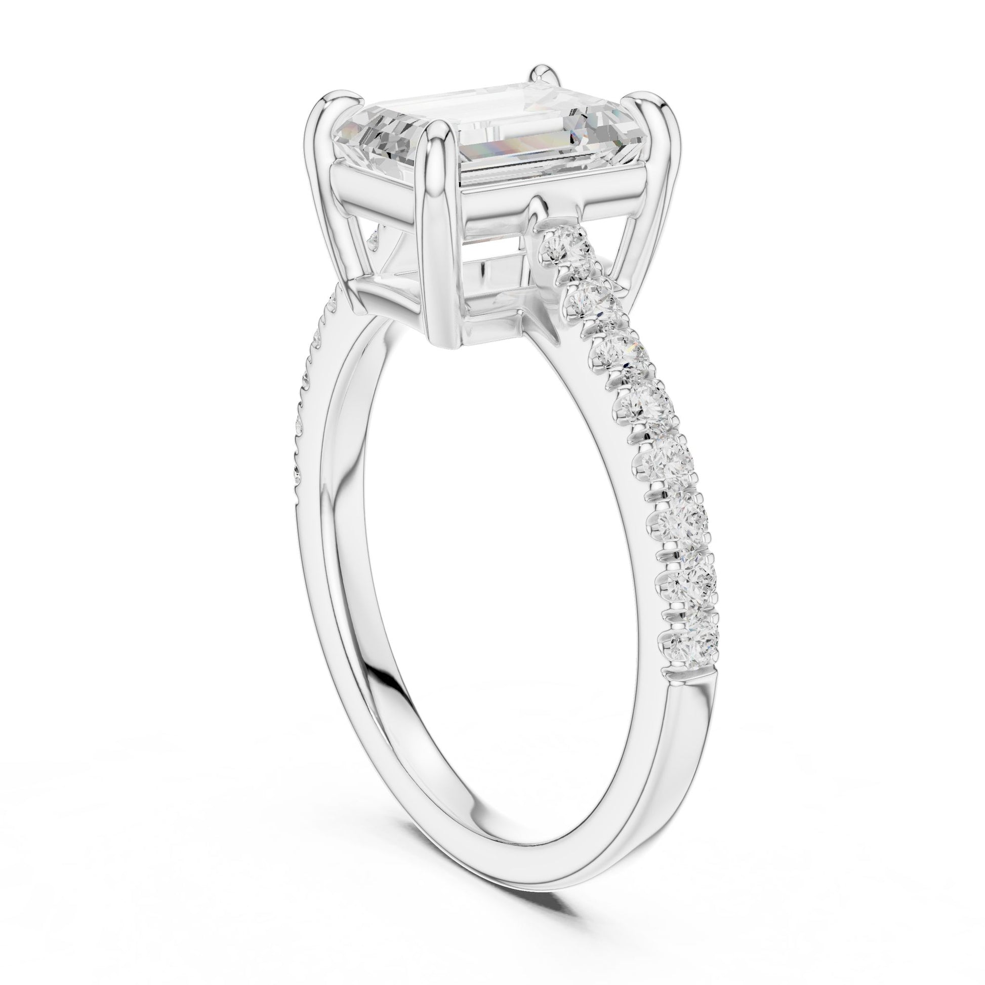 Emerald Lab Grown Diamond Side-Stone Engagement Ring