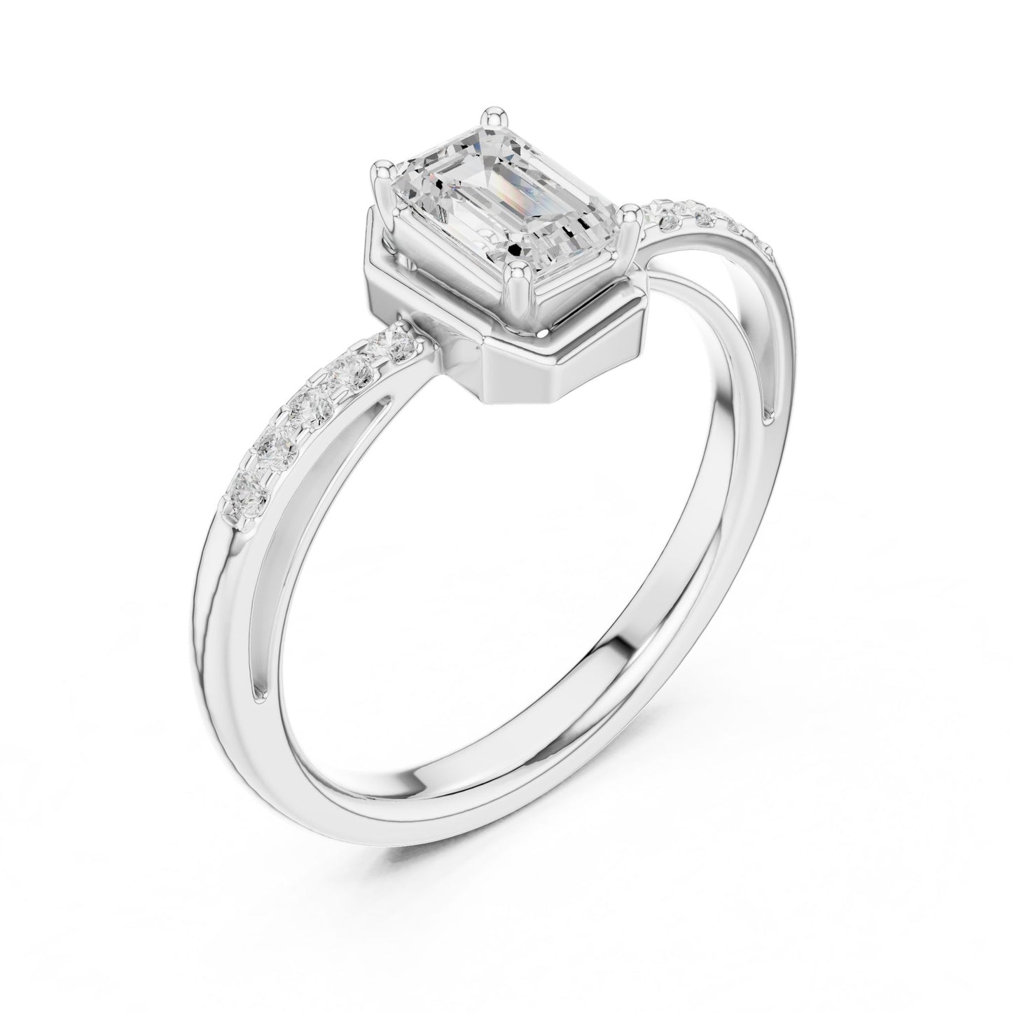 Emerald Lab Grown Diamond Side-Stone Engagement Ring