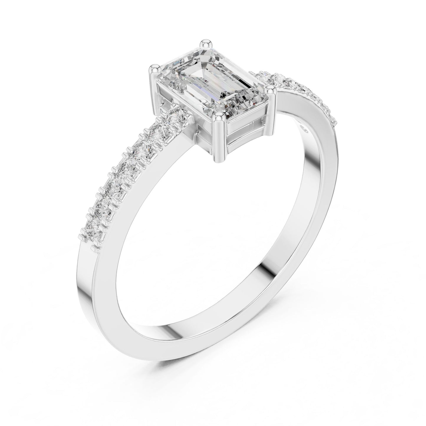 Emerald Lab Grown Diamond Side-Stone Engagement Ring