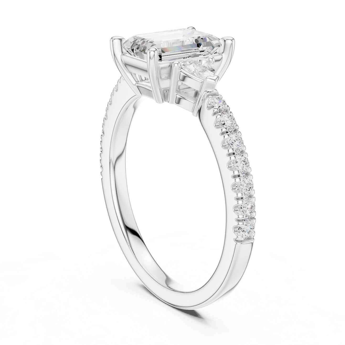 Emerald Lab Grown Diamond Side-Stone Engagement Ring