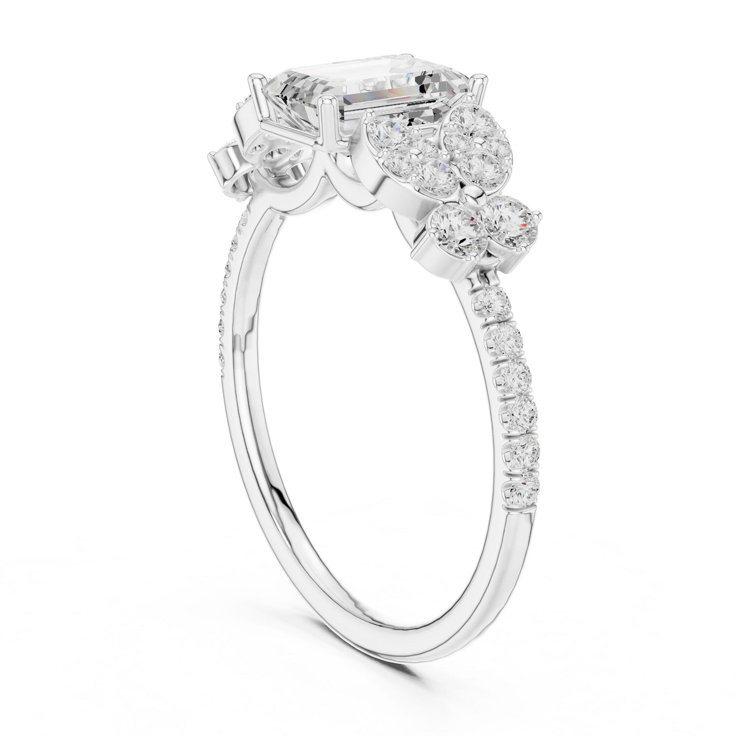 Emerald Lab Grown Diamond Side-Stone Engagement Ring