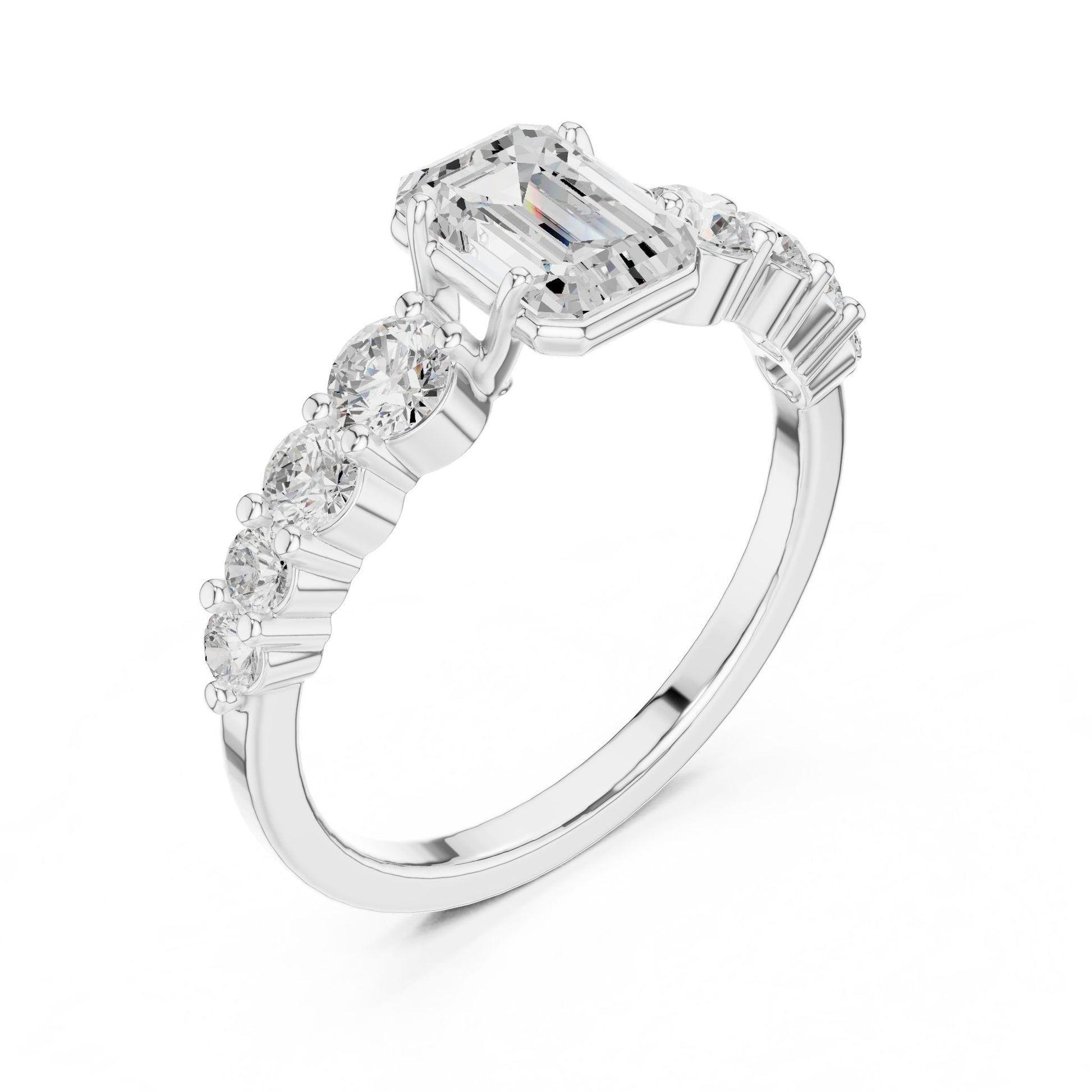 Emerald Lab Grown Diamond Side-Stone Engagement Ring