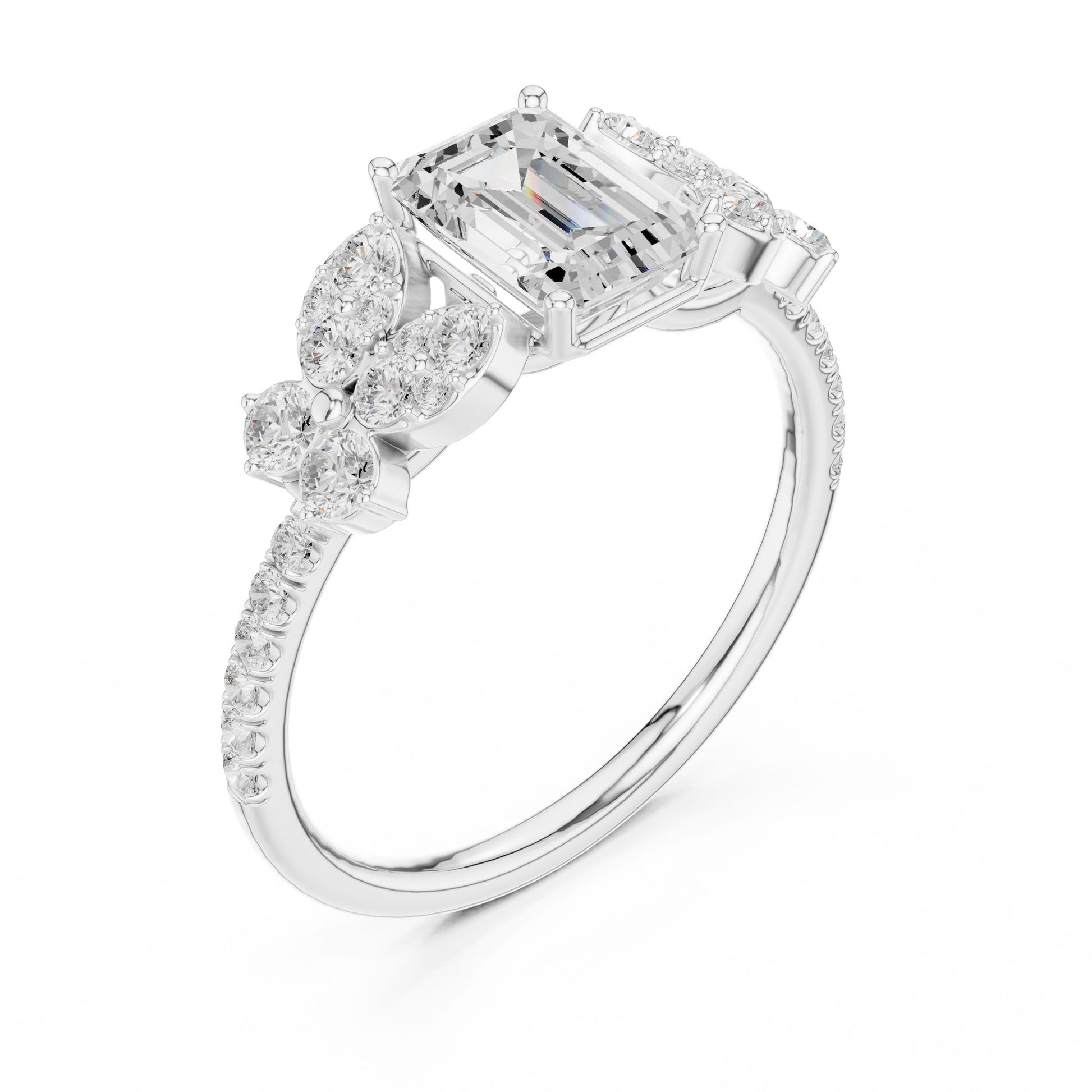 Emerald Lab Grown Diamond Side-Stone Engagement Ring