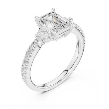 Emerald Lab Grown Diamond Side-Stone Engagement Ring