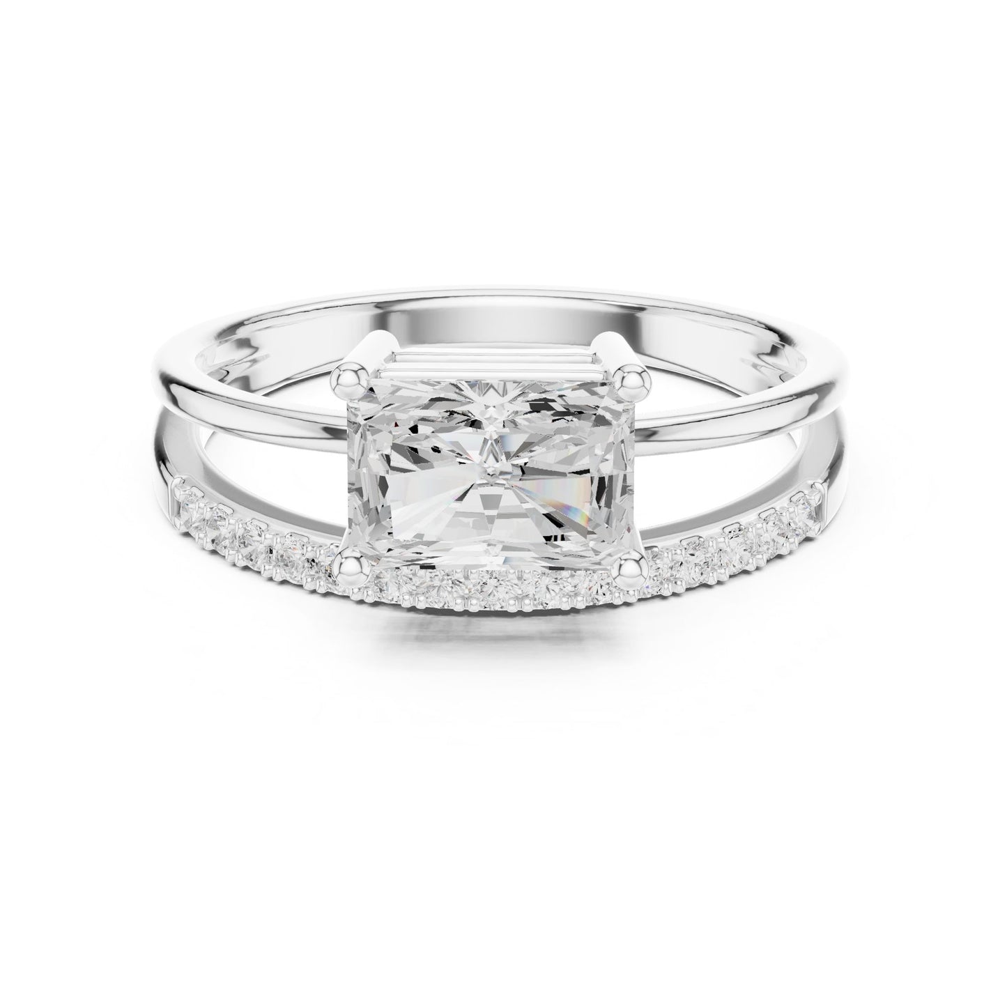 Emerald Lab Grown Diamond Side-Stone Engagement Ring