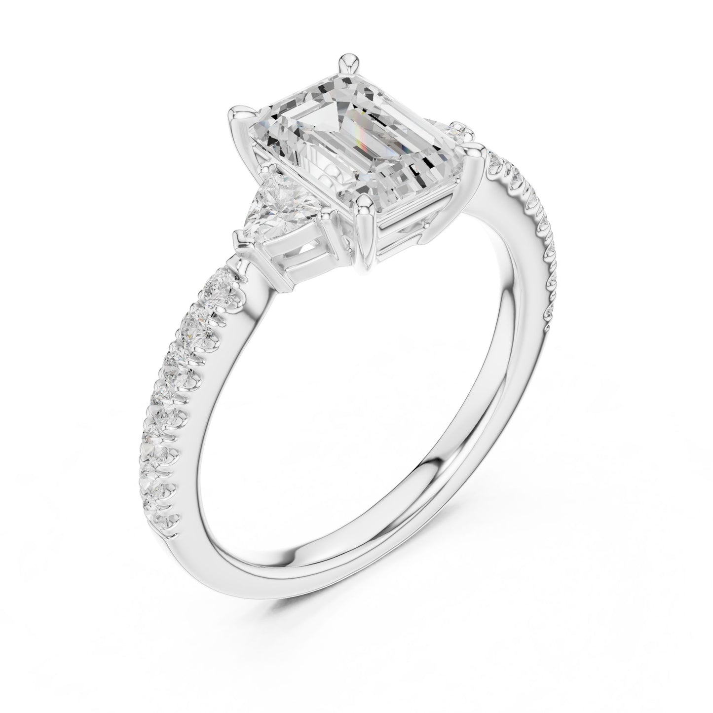 Emerald Lab Grown Diamond Side-Stone Engagement Ring