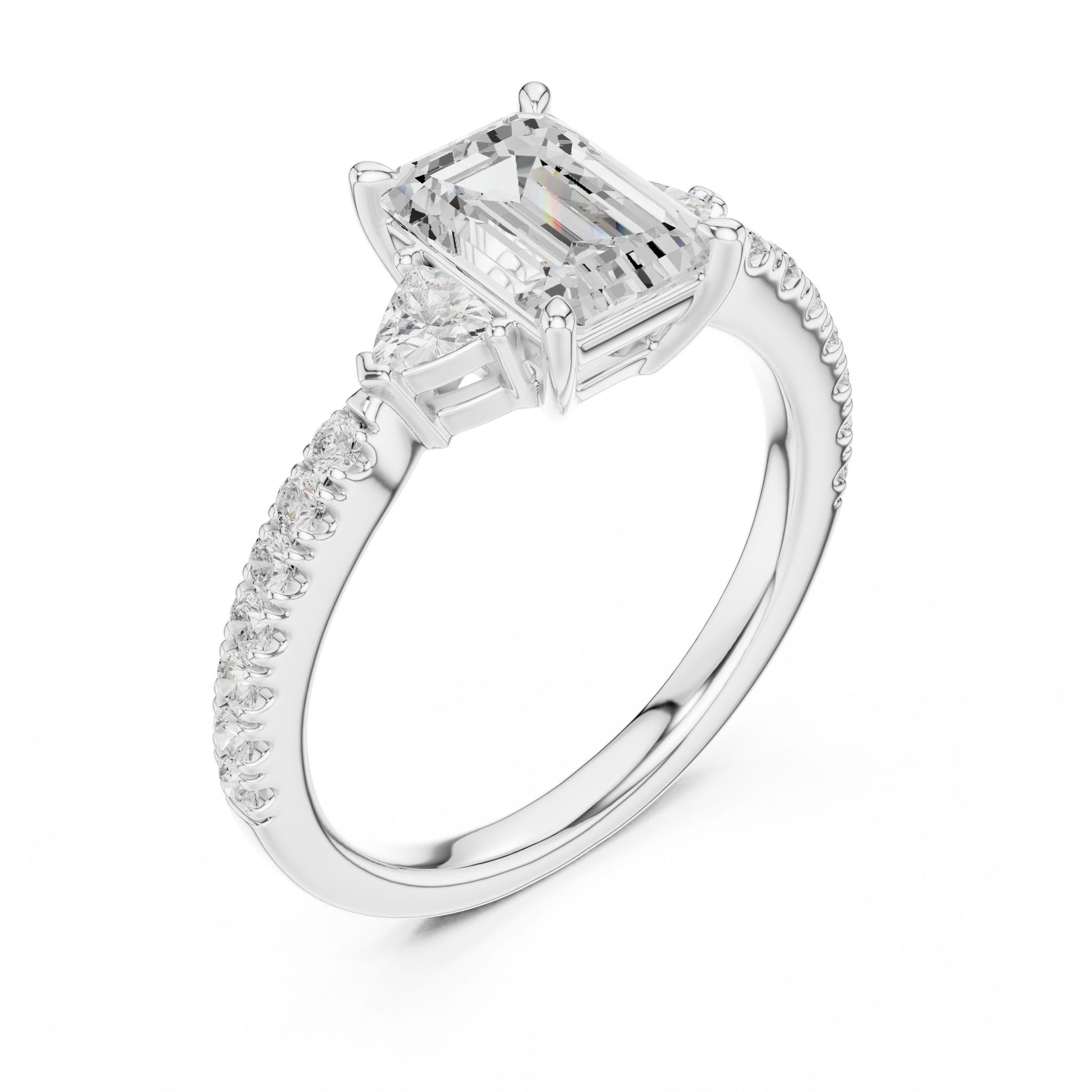 Emerald Lab Grown Diamond Side-Stone Engagement Ring