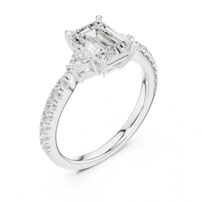 Emerald Lab Grown Diamond Side-Stone Engagement Ring