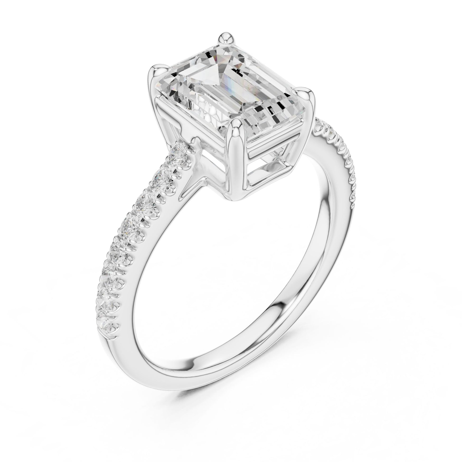 Emerald Lab Grown Diamond Side-Stone Engagement Ring