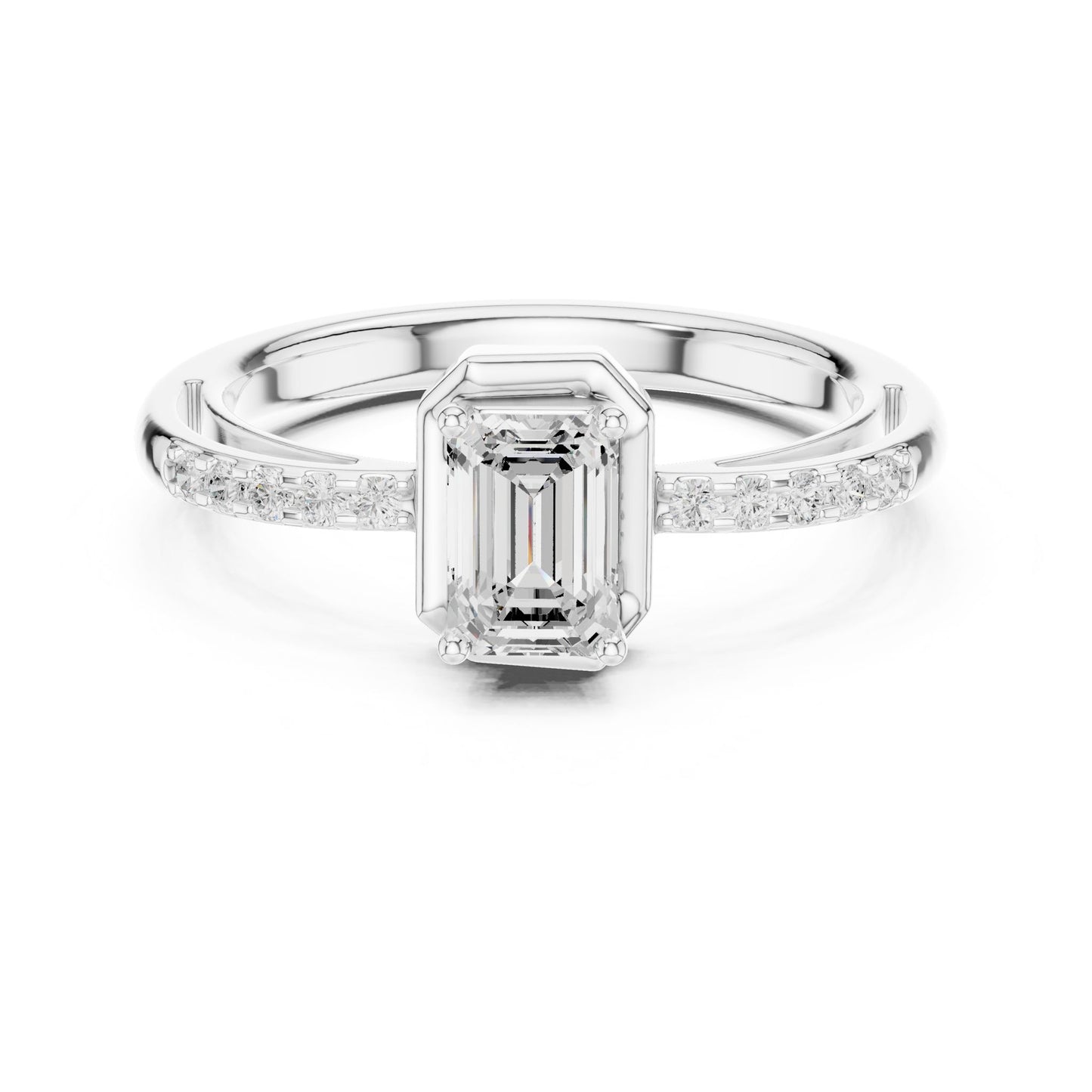 Emerald Lab Grown Diamond Side-Stone Engagement Ring