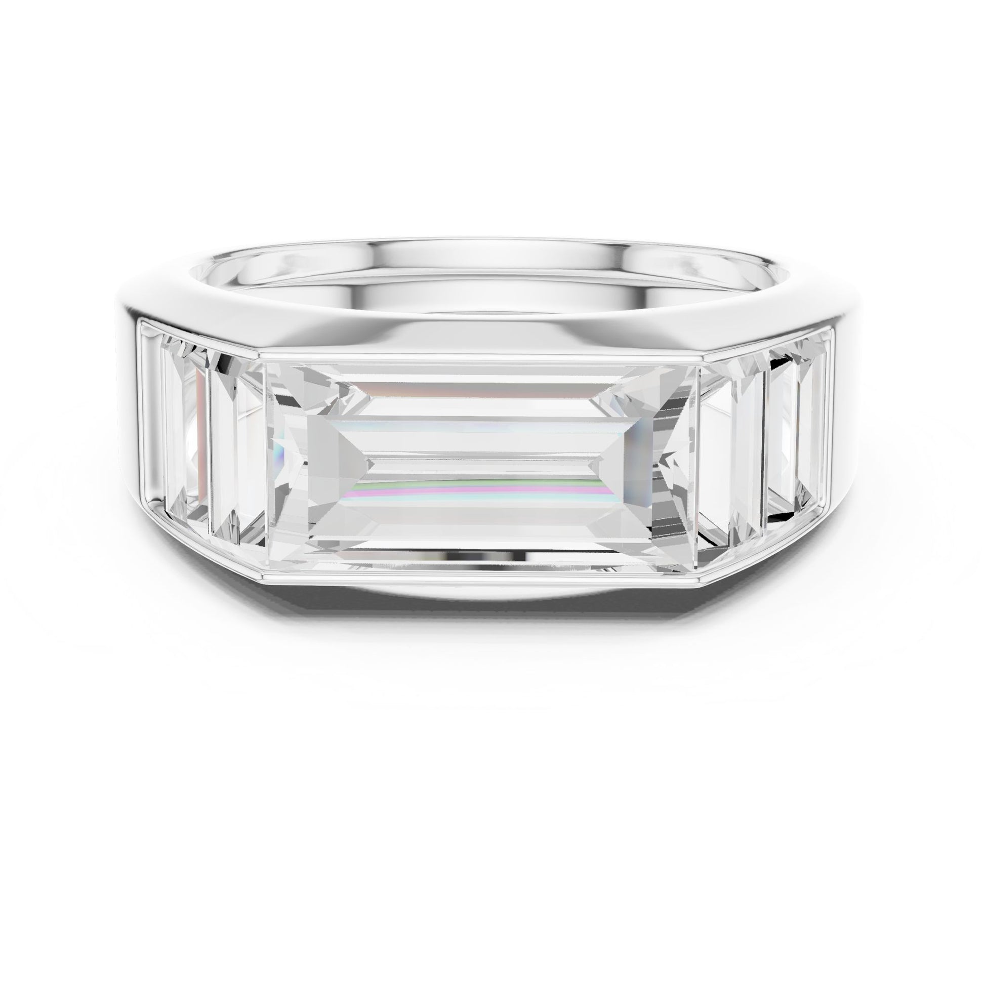 Men's Emerald Lab Grown Diamond Side-Stone Ring