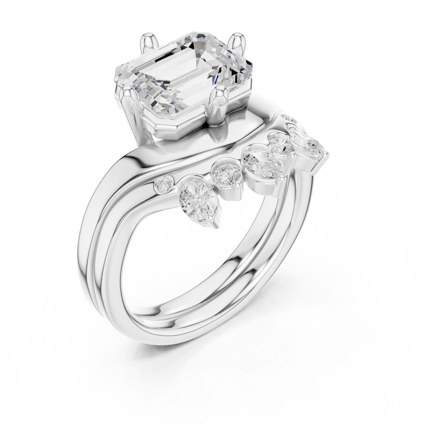 Emerald Lab Grown Diamond Side-Stone Engagement Ring