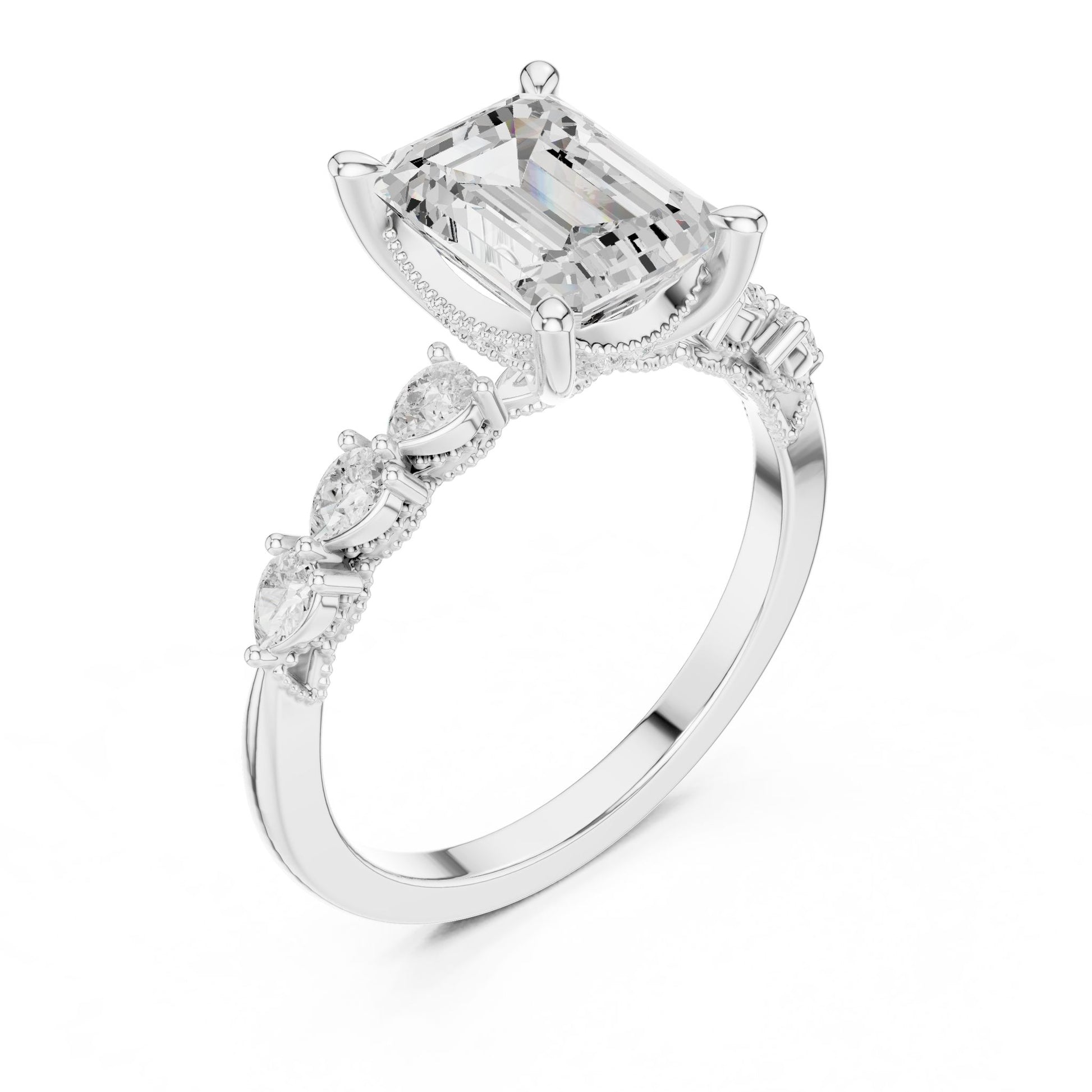 Emerald Lab Grown Diamond Side-Stone Engagement Ring