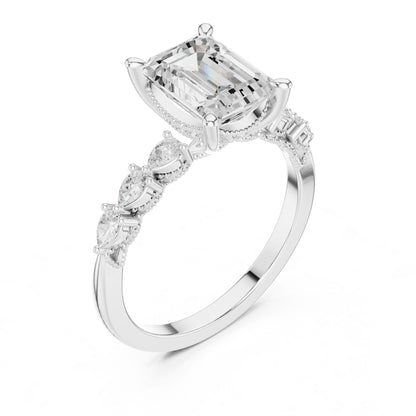 Emerald Lab Grown Diamond Side-Stone Engagement Ring