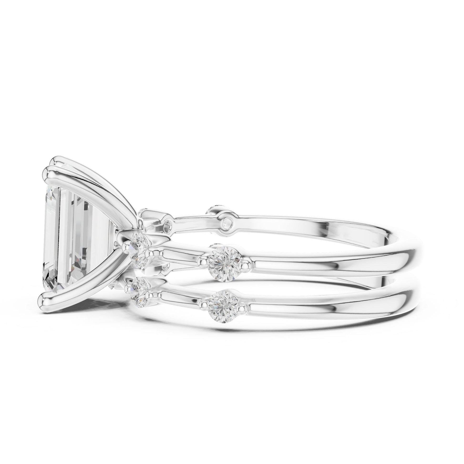 Emerald Lab Grown Diamond Side-Stone Engagement Ring