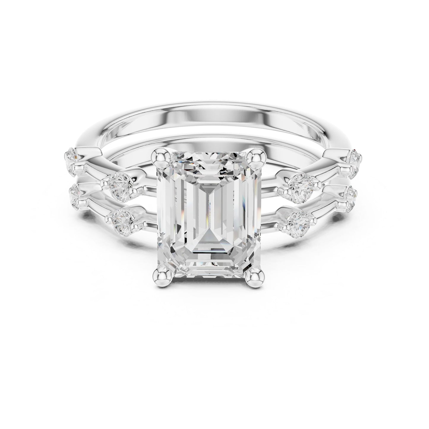 Emerald Lab Grown Diamond Side-Stone Engagement Ring
