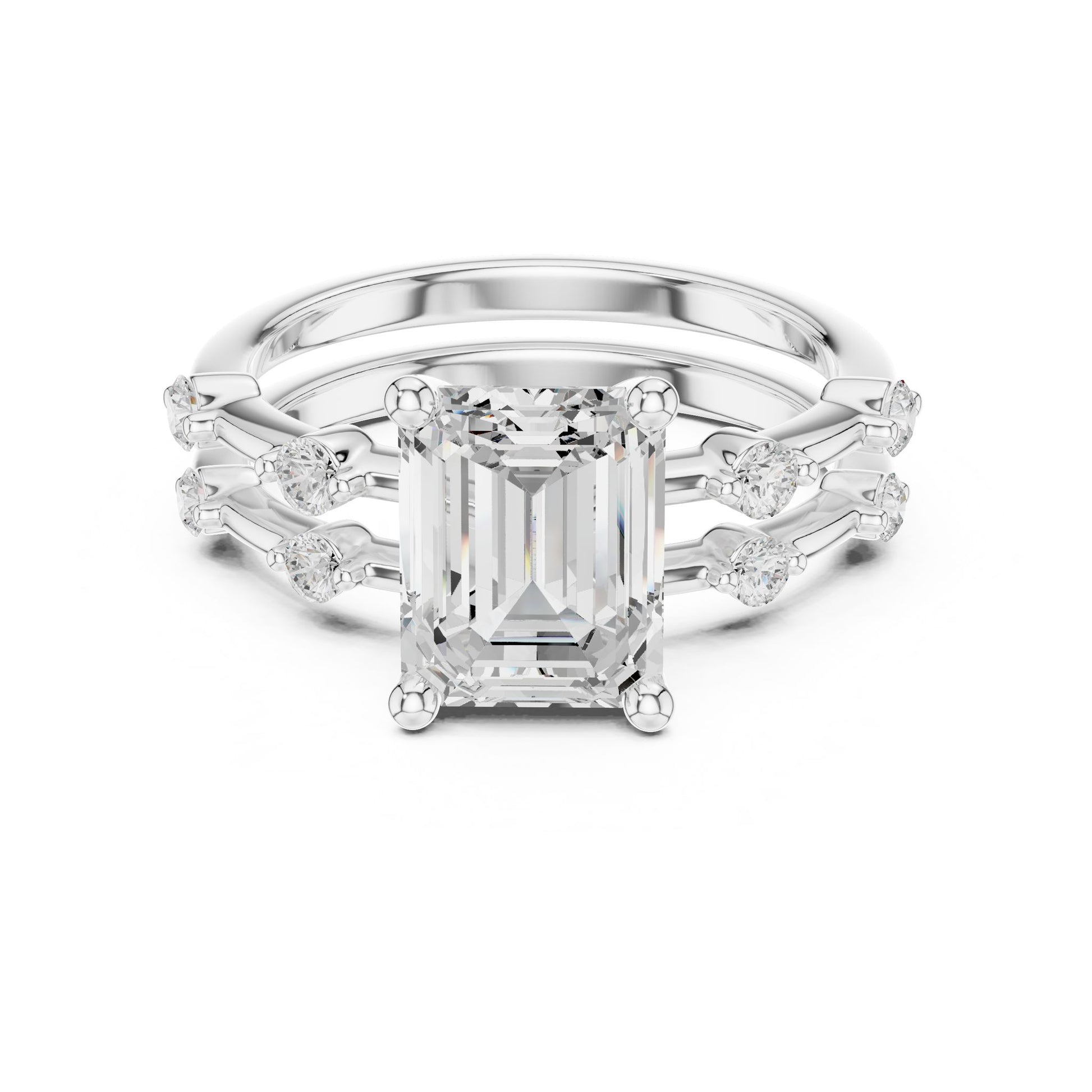 Emerald Lab Grown Diamond Side-Stone Engagement Ring