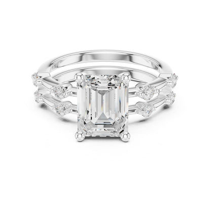 Emerald Lab Grown Diamond Side-Stone Engagement Ring