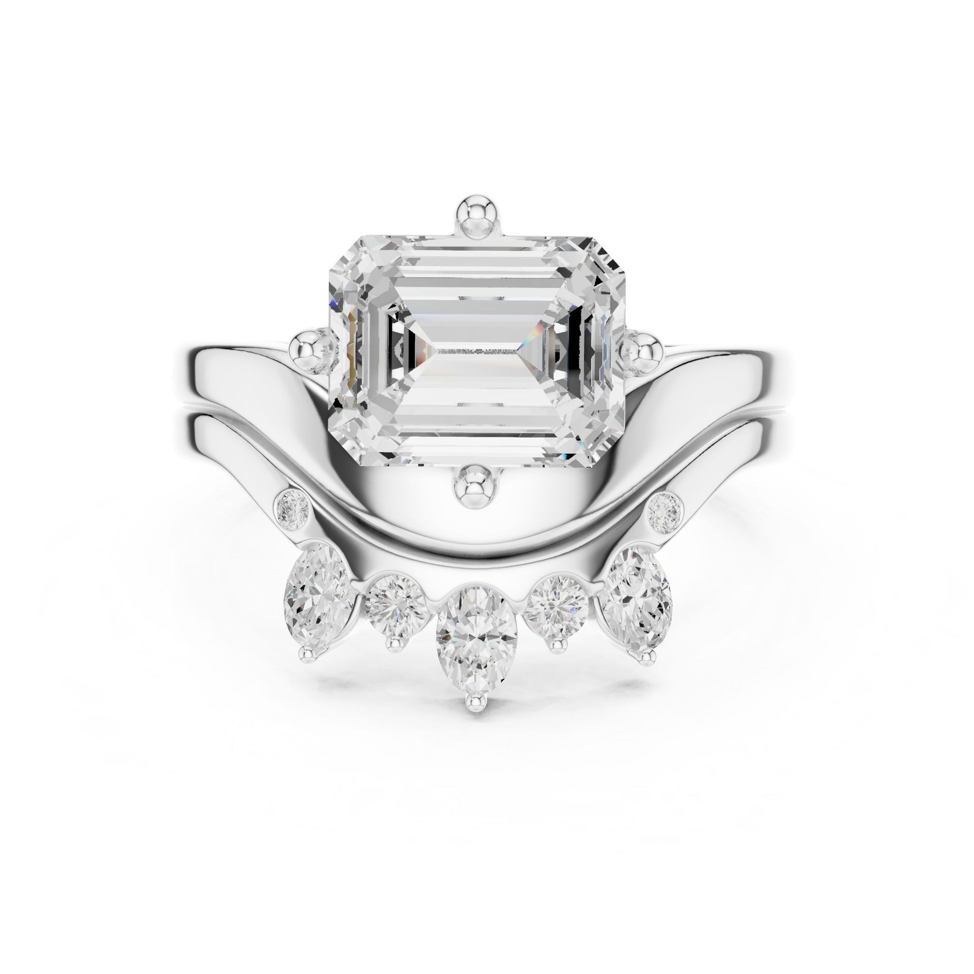 Emerald Lab Grown Diamond Side-Stone Engagement Ring