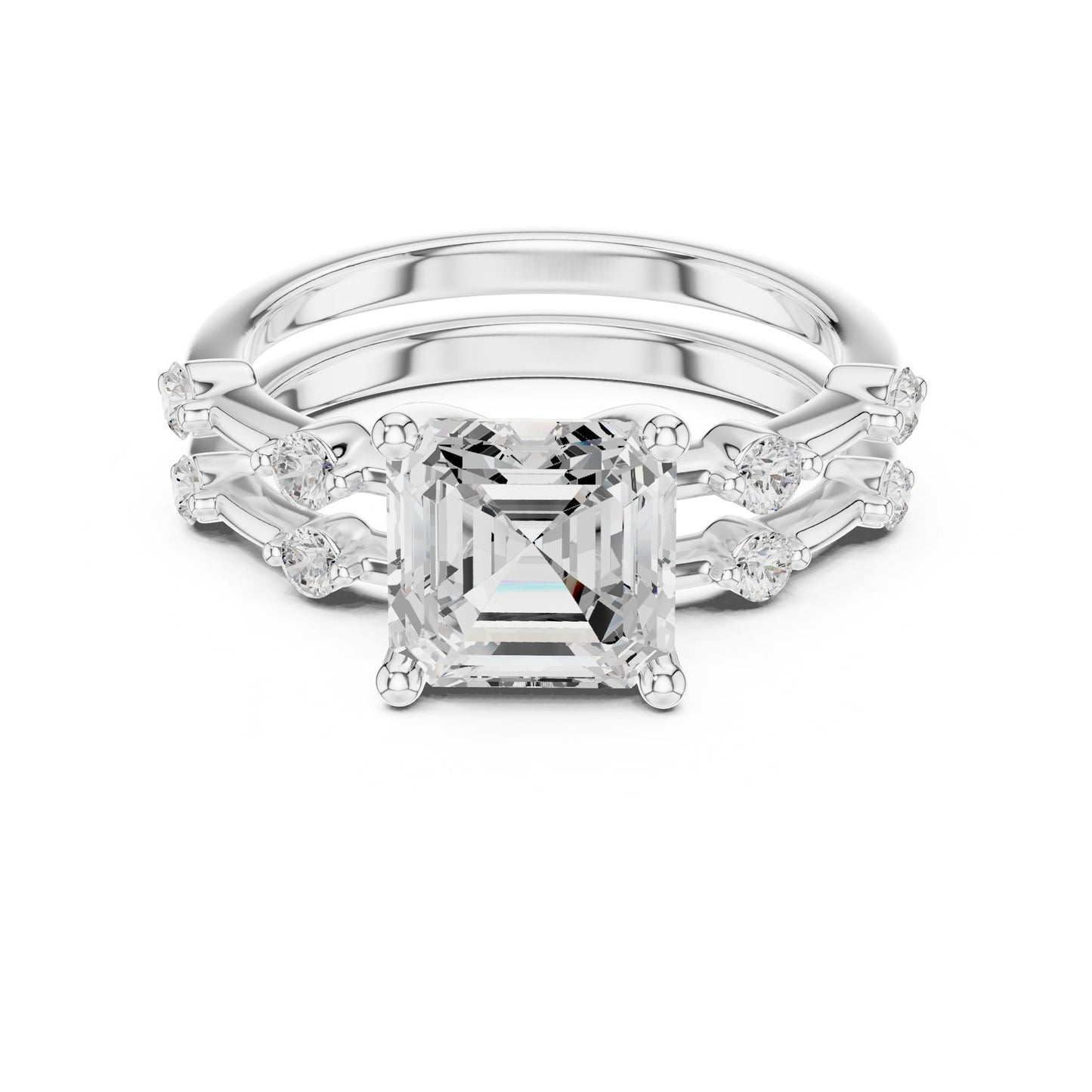 Emerald Lab Grown Diamond Side-Stone Engagement Ring