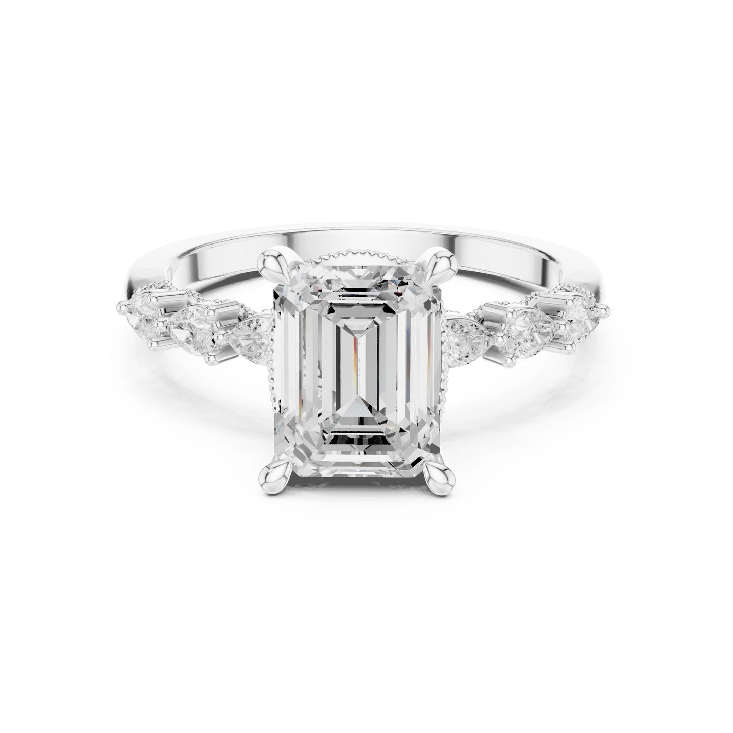 Emerald Lab Grown Diamond Side-Stone Engagement Ring