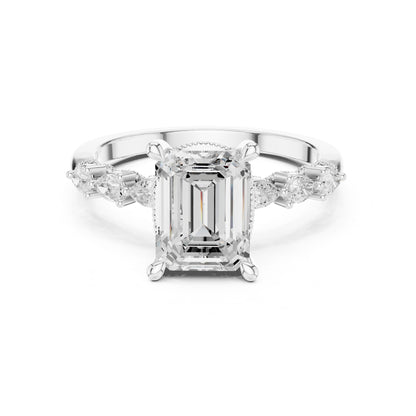 Emerald Lab Grown Diamond Side-Stone Engagement Ring